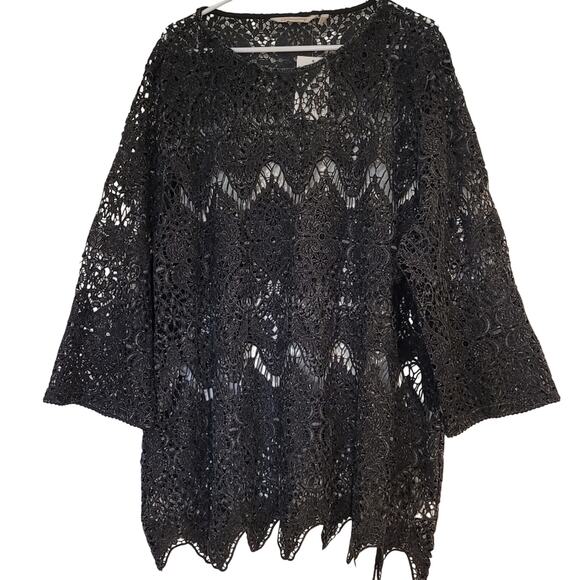 NWT Soft Surroundings 3X Dark Gray Long-Sleeve Lace Pull-Over Tunic Top Blouse - Picture 1 of 9